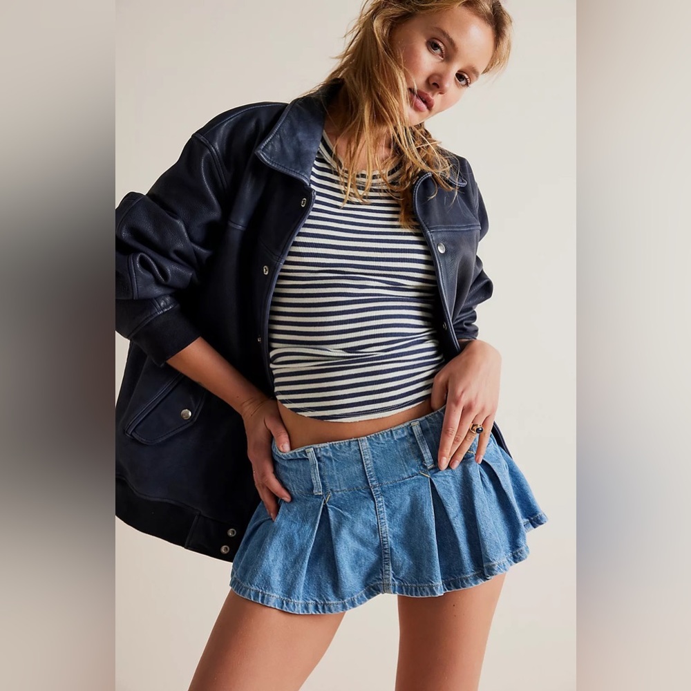 Free people Pleated Micro Mini Denim Skort in size 0